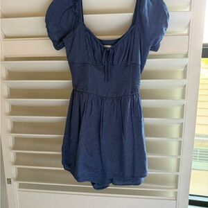 Blue Puff Sleeve Women's Skort Dress